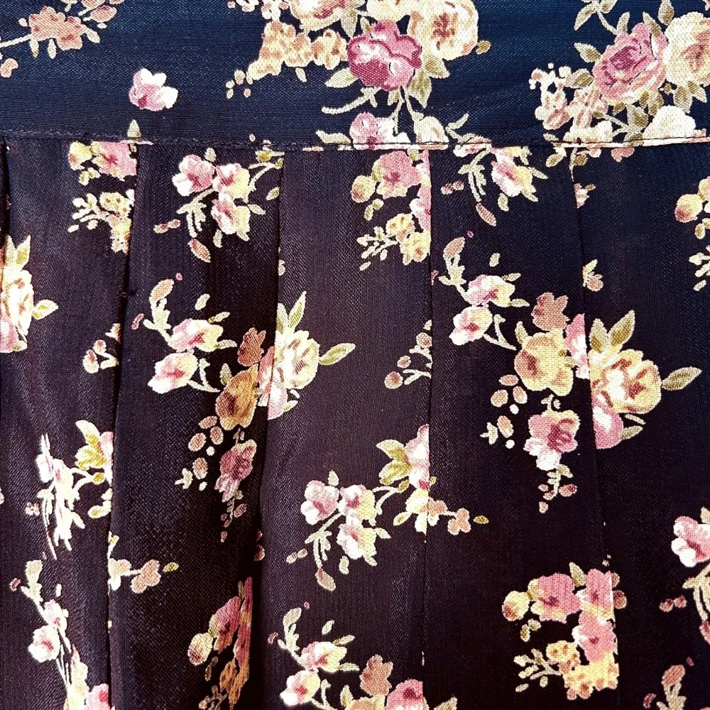 Banana Republic Vintage 90s Floral Pleated Rayon Skirt Brown Pink Womens‎ 8